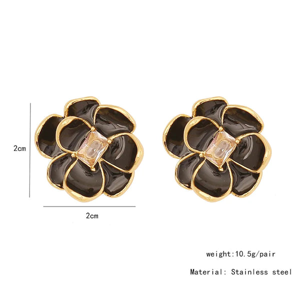 1 Pair Sweet Flower Enamel 304 Stainless Steel 18K Gold Plated Ear Studs