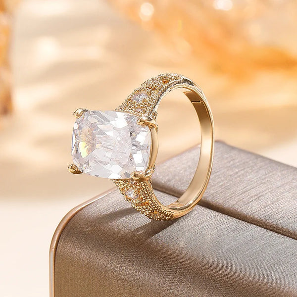 Heart Shape Copper Ring for Women with Zircon Inlay in Luxurious Gold Finish