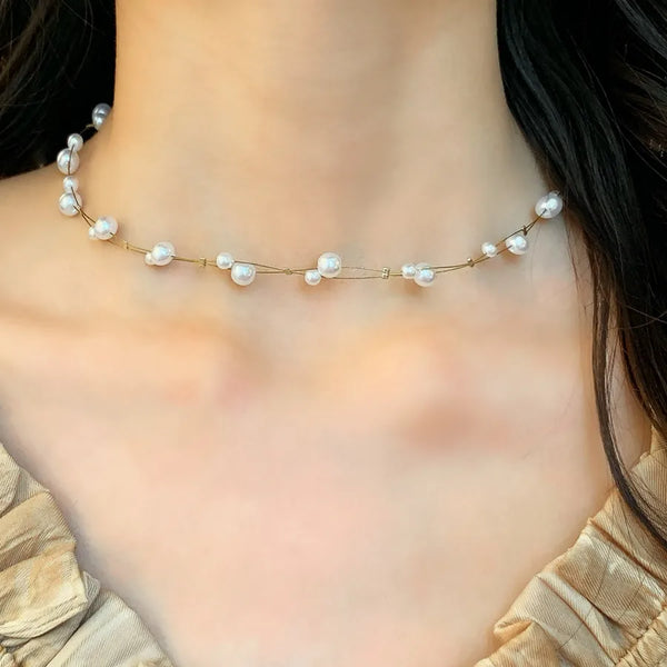 Elegant French Fashion Pearl Necklace Superior Luminosity Versatile Luxury Minimalist Design Geometric Pattern Copper Alloy