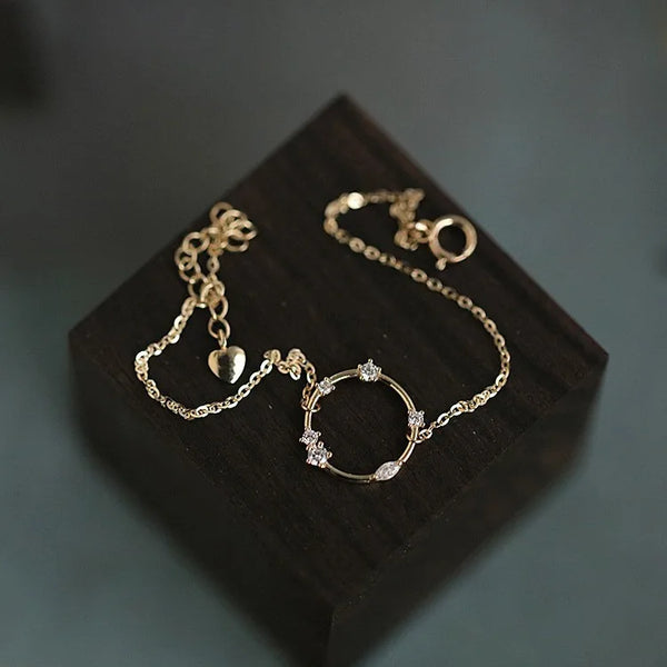 S925 Silver Plated 14K Gold Women's Bracelet Thin Simple Elegance Versatile New Style Luxury Round Diamond Embellished Bracelet