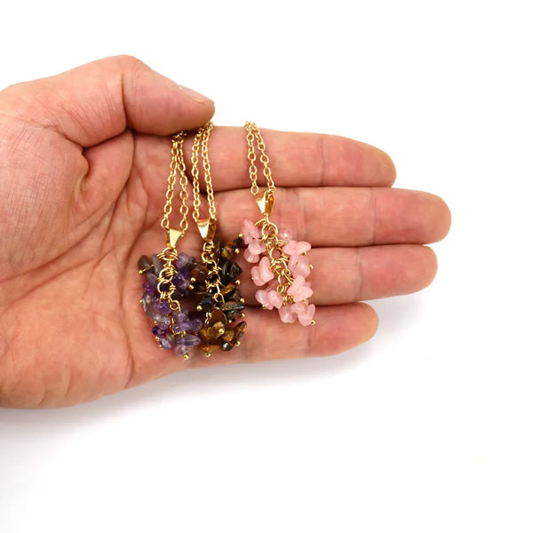 Handmade Crystal Stone Natural Crystal Geometric Pattern Necklace Women's Simple Style Jewelry Accessories Gold Thread Tassel