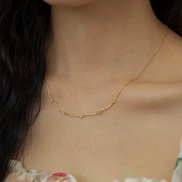 Waves Necklace for Women in 925 Sterling Silver with 18K Real Gold Plated Electroplated Finish and Cable Chain