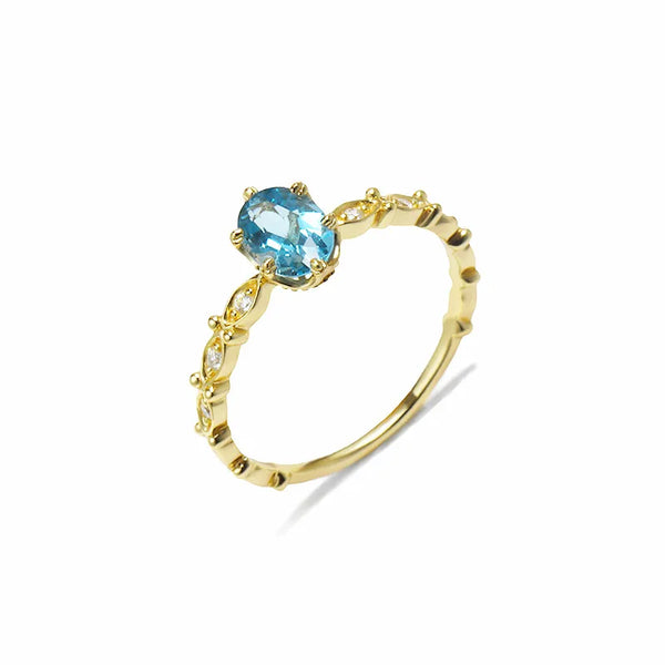 S925 Silver London Blue Topaz Vintage Horse Eye Ring Stylish Versatile Minimalist Fresh Jewelry Accessory For Women
