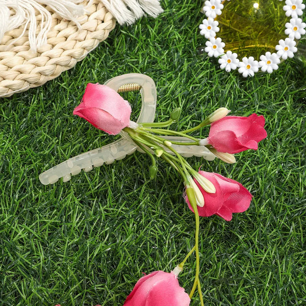 Sweet Flowers Hair Claws for Women in White, Acrylic Material, Perfect for Spring & Summer Hair Accessories