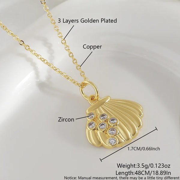 Wholesale Jewelry Beach Simple Style Commute Shell Copper cable chain Pendant Necklace
