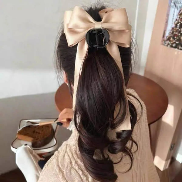 Red Bow Hair Clip with Belt Shark Clip Autumn and Winter Women's Hair Accessories Temperament