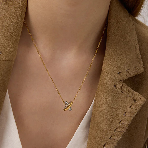 Women's Style - Minimalist Style / 18K Gold Stainless Steel / Gold and Silver Color Block Cross Pendant Necklace 40+5CM