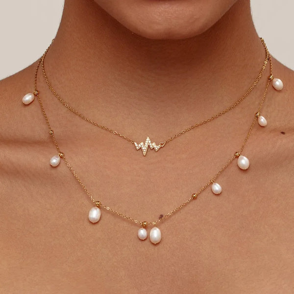 18K Gold Plated Stainless Steel Pearl Necklace Women's Fashion Jewelry Collarbone Chain Simple Zircon Imitation Pearl Pendant