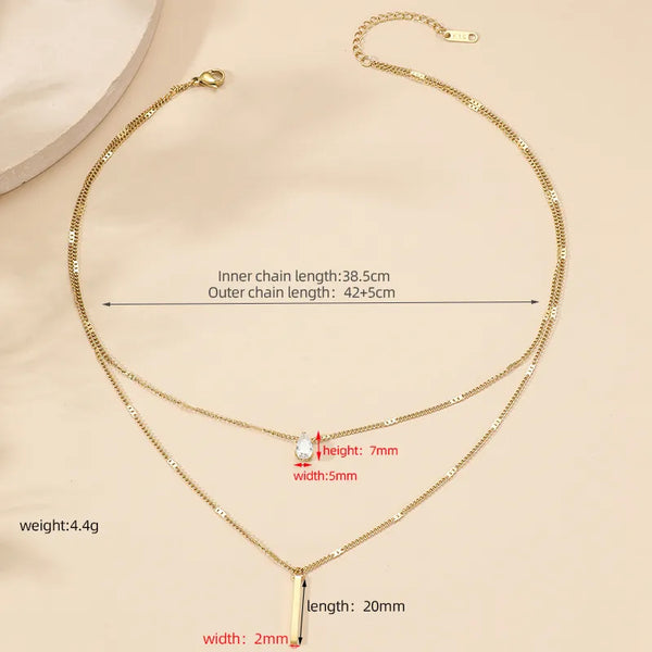 Wholesale Jewelry Elegant Lady letter Lock Titanium Steel Rhinestones 18K Gold Plated Polishing Plating Inlay Layered Necklaces
