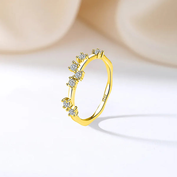 S925 Silver Asymmetric Simple Star Zircon Ring For Women Elegant Casual Daily Fashion Party Ring Four Seasons Universal