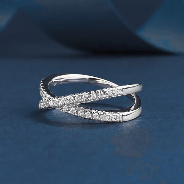 Cross Design Women's Ring 925 Sterling Silver Non-Fading Moissanite Simulated Diamond Jewelry Fashionable Geometric Pattern