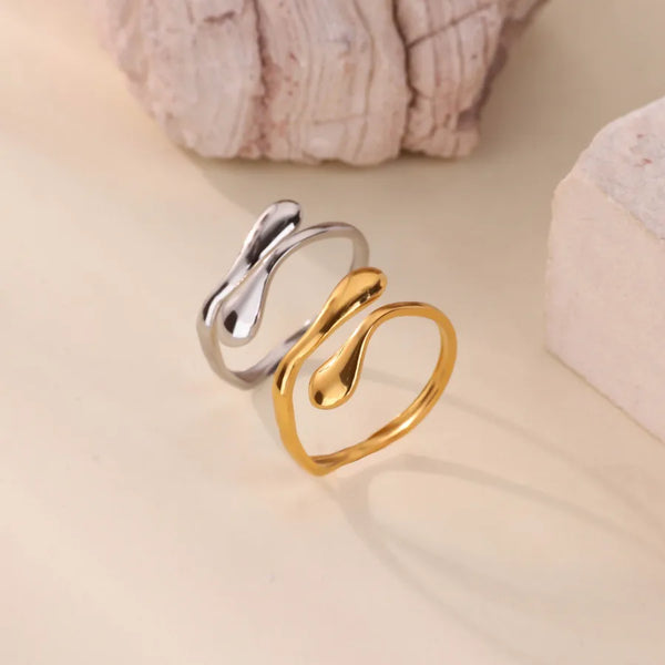 18K Gold Plated Stainless Steel Wave Ring Women's Open Ring Vacuum Electroplating Unisex Casual Four Seasons Wear