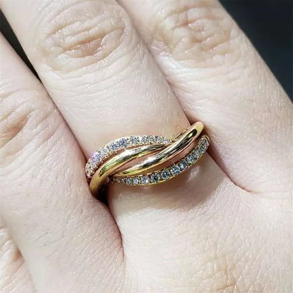 Geometric Claw Setting Ring for Women in Copper with KC Golden Plated Water Plating and Zircon Inlay