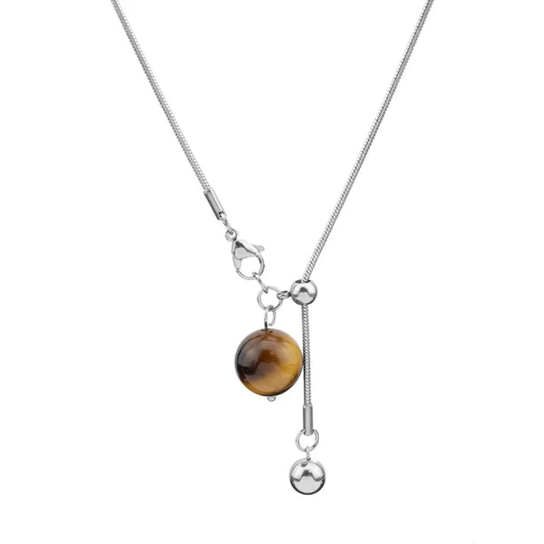Waterproof Non Tarnish Ball Necklace for Women with 201 Stainless Steel Box Chain and Natural Stone Pendant