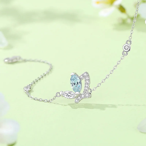 Pure Silver Butterfly Bracelet Women's Fashion New Style Ins Fresh Small High-End Feeling Full Diamond Forest System