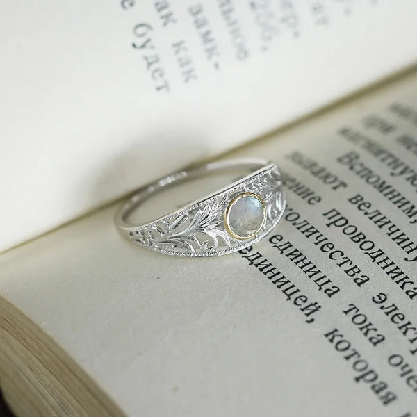 S925 Silver Lengthening Stone Ring New Style Lace Hollow Out Vintage Unique Design Women's Geometric Pattern Ring