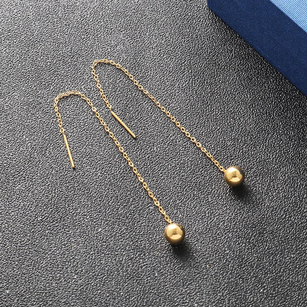 Warm titanium steel 18K gold beads bean earrings female temperament  simple earrings Internet celebrity long earrings earrings