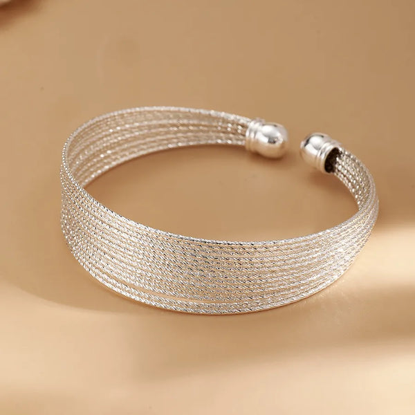 Fashion INS Style New Copper Color Retention Electroplating Gold White Gold Multi-line C-shaped Open Bracelet Casual Elegant Handmade