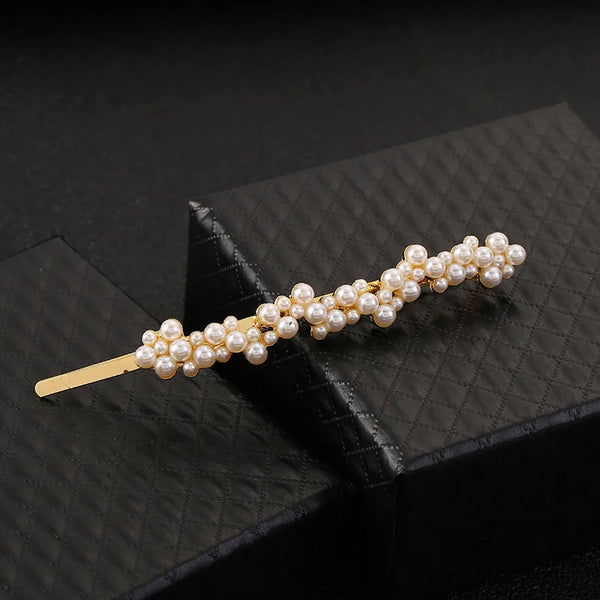 simple style round alloy plating inlay rhinestones pearl hair clip