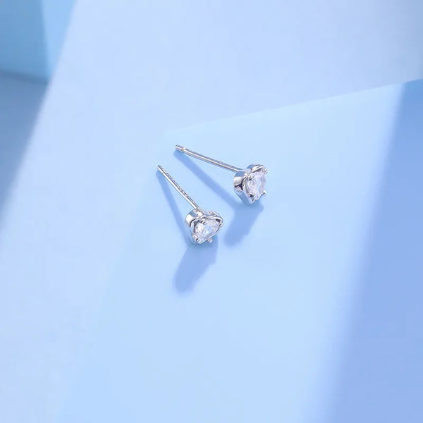 1 Pair 925 Sterling Silver 925 Sterling Silver Earrings Heart Shape Ear Studs