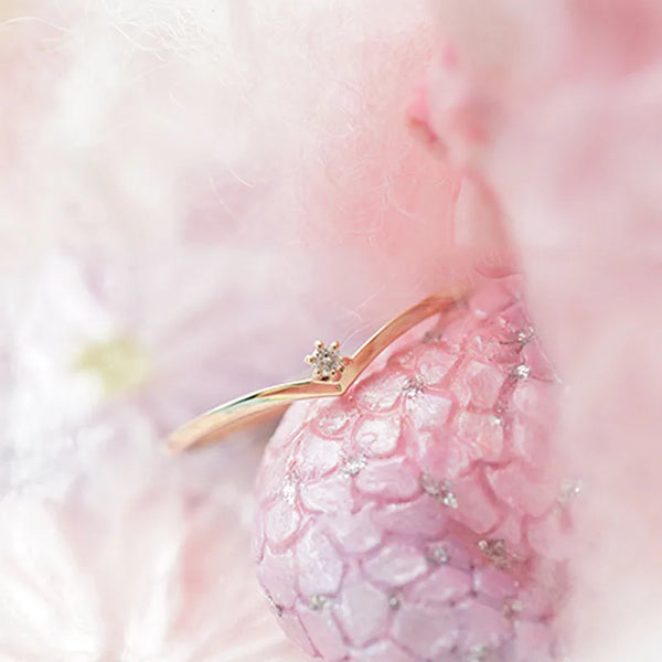 Classic S925 Sterling Silver 14K Gold Plated Ring For Women Single Zircon V-Shape Elegant Simple Design Diamond Embedded Ring