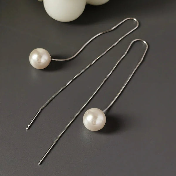 1 Pair 925 Sterling Silver Artificial Pearls Geometric Ear line