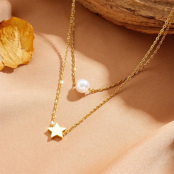 Wholesale Jewelry Simple Style Star Titanium Steel 18K Gold Plated Pendant Necklace