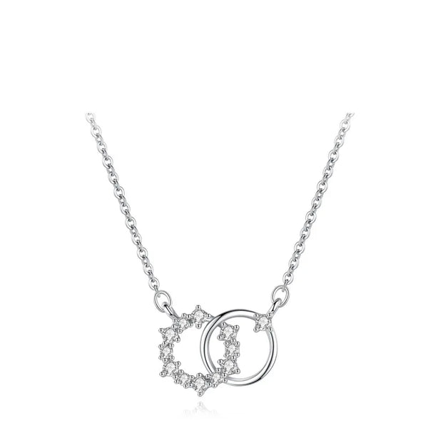925 Sterling Silver Zircon Inlay Double Ring Pendant Necklace