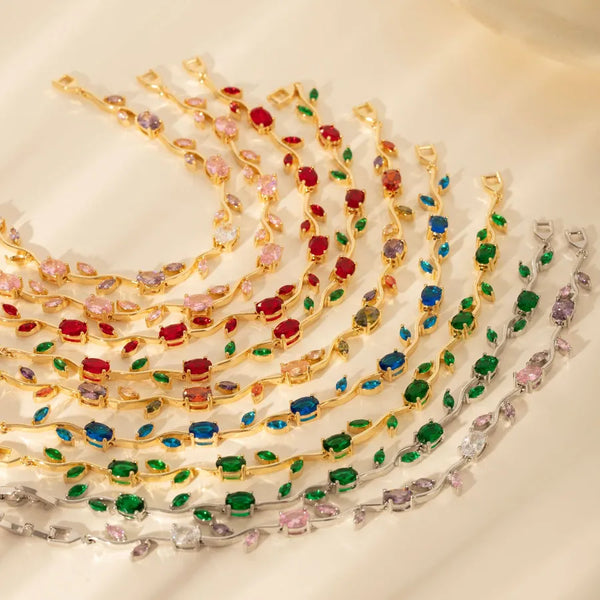 Leaf Handmade Copper Inlaid Zircon Bracelet High-Quality Jewelry Non-Fading Unisex