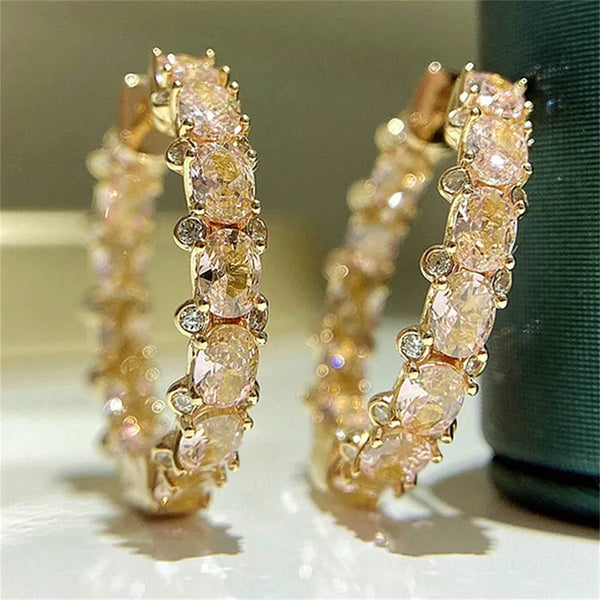 Geometric Circular Earrings in Copper with KC Golden Water Plating and 0.03µm Thickness Featuring Zircon Inlay
