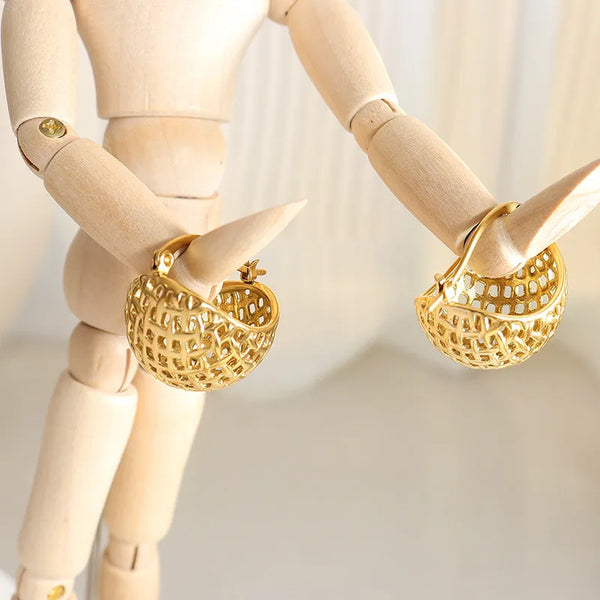 Fashion Grid Plating 304 Stainless Steel 18K Gold Plated Earrings