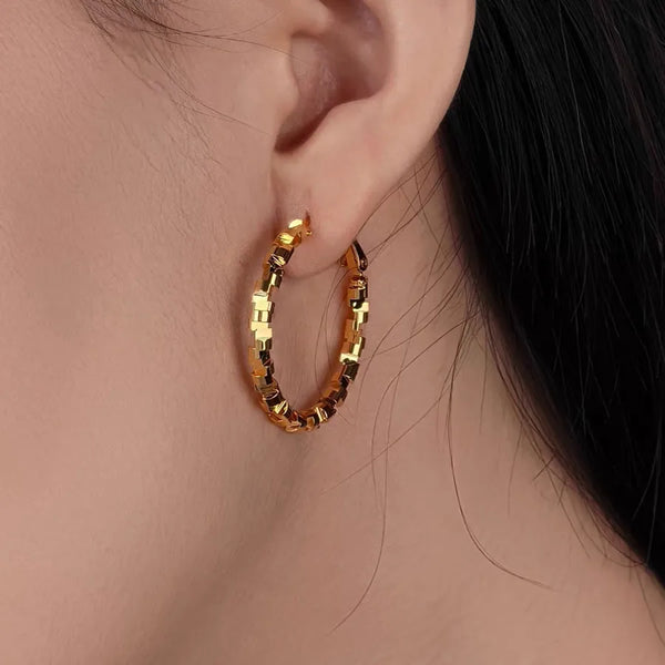 Geometric Three-dimensional Earrings For Women in Brass with Golden Plated Finish and 925 Sterling Silver Ear Pins