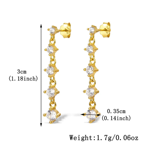 1 Pair White Gold Plated Gold Plated 925 Sterling Silver Zircon Round Tassel Drop Earrings
