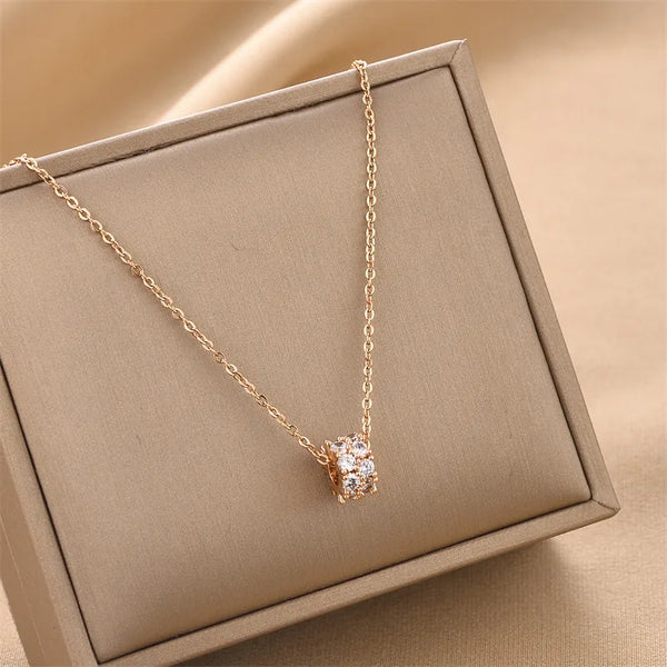 fashion round titanium steel inlay zircon necklace 1 piece