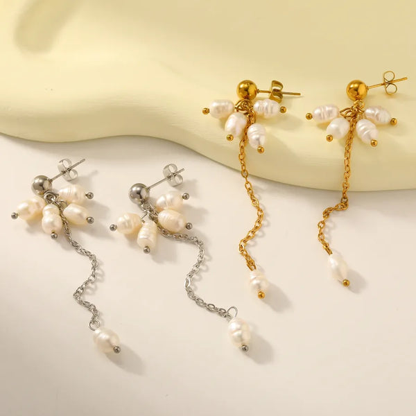 Vacuum Electroplating (In Furnace) Plated 18K Real Gold 304 Stainless Steel Irregular Geometric Freshwater Pearl Women's Suitable Earrings
