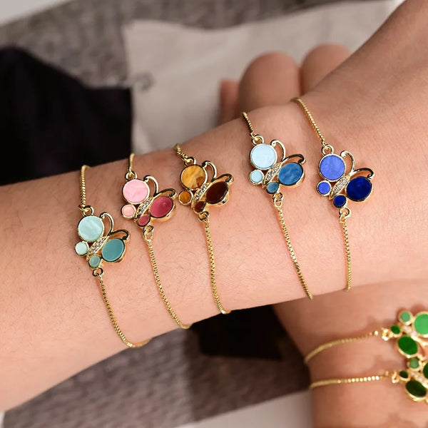 Adjustable Multi-color Enamel Butterfly Drawstring Bracelet Micro-inlaid Zirconia Fine Gold Chain Unisex