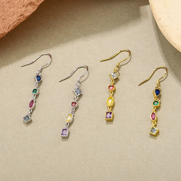 925 Sterling Silver Silver Long Pendant Earrings for Women Colorful Zircon Tassel Pendant Earrings Jewelry Accessories