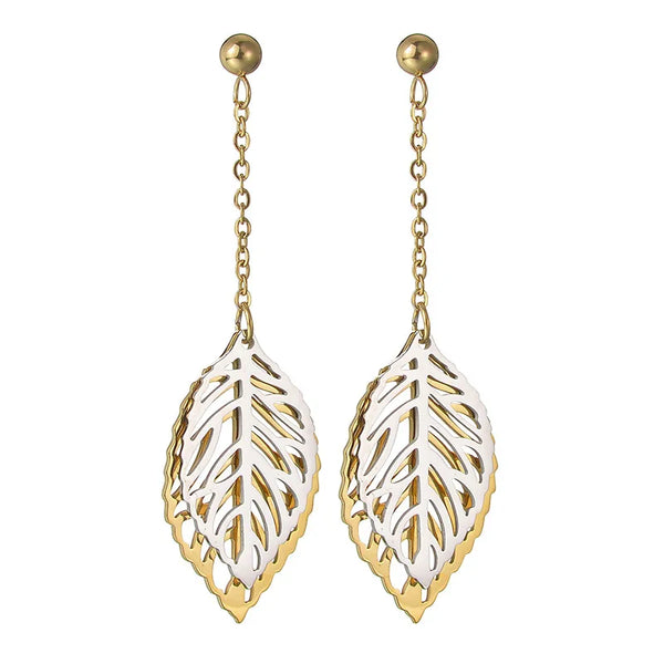 1 Pair Lady Simple Style Commute Leaves Patchwork Plating 304 Stainless Steel 18K Gold Plated Drop Earrings
