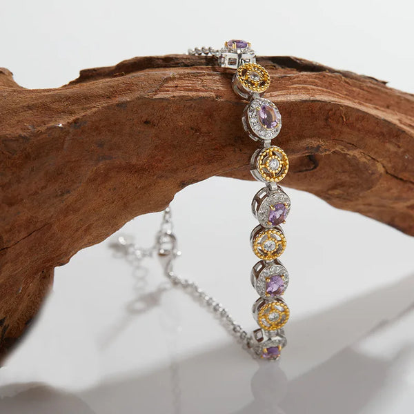 925 Sterling Silver Crystal Garnet Geometric Bracelets
