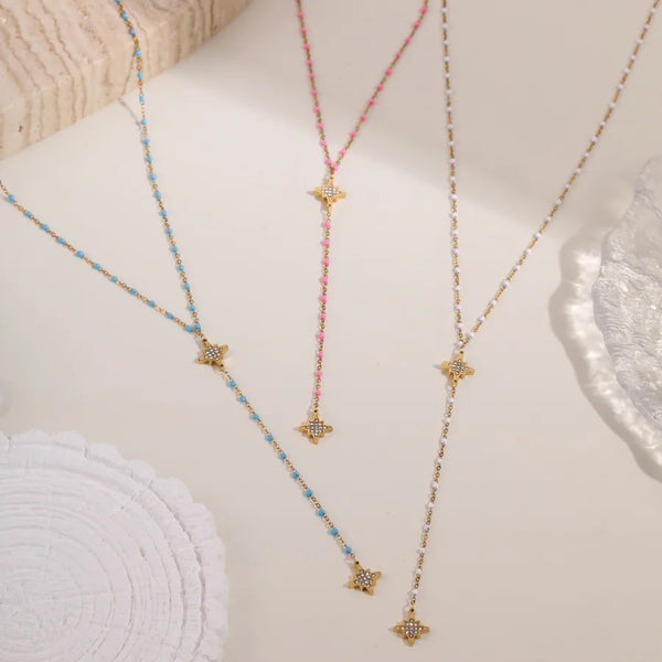 Fashion Oil Drop Rice Bead Y-Chain Stainless Steel Necklace Collarbone Chain Exquisite Design Jewelry Wholesale