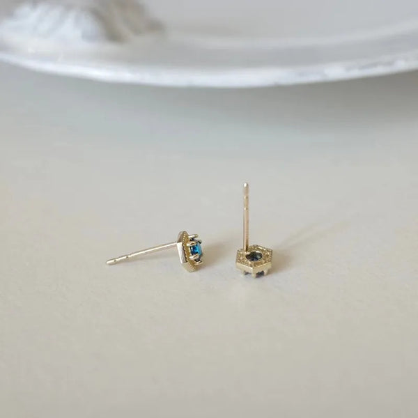 1 Pair 14K Gold Plated 925 Sterling Silver Gem Geometric Ear Studs