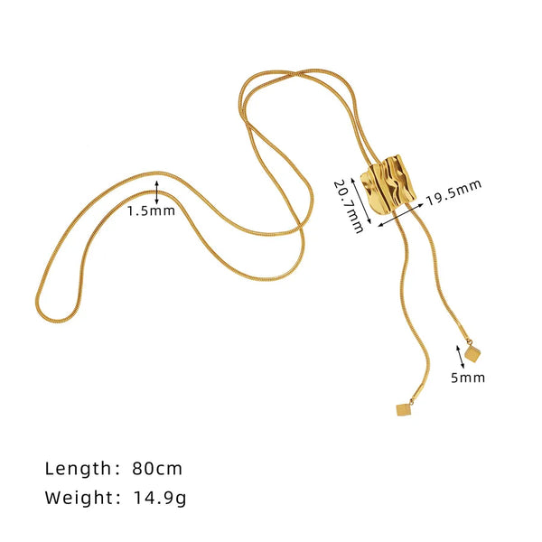 Geometric Pleated Square Push-Pull Necklace Irregular Multi-Sided Wealth Autumn Winter Sweater Chain Vintage