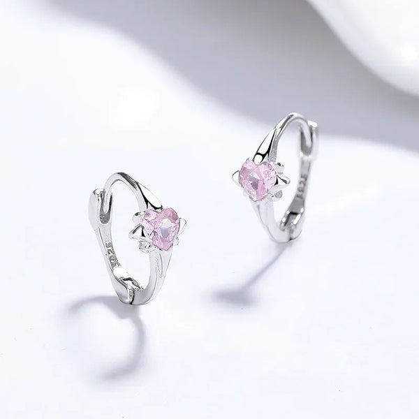 Heart Shape Earrings For Women in 925 Sterling Silver with Electroplated Gold Plating and Zircon Inlay, Simple Style