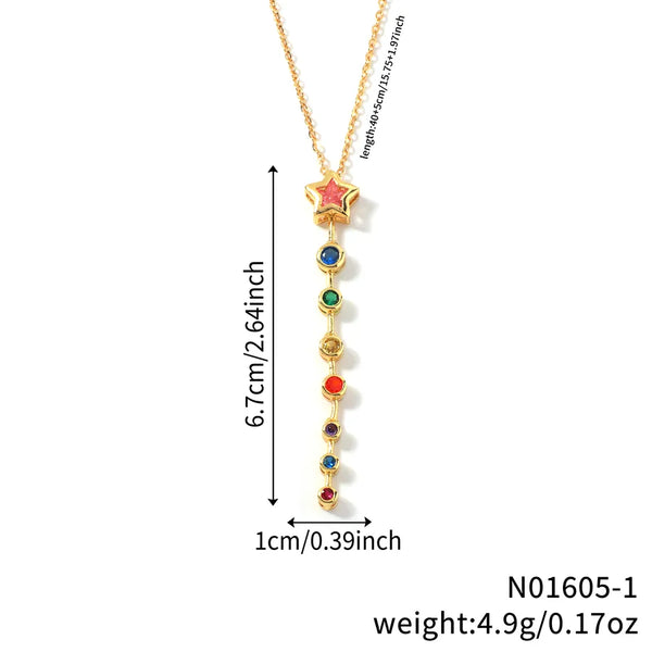 Fashionable Sweet Star Heart Geometric Colorful Zircon Pendant Necklace Copper Material Birthday Gift Daily Accessory Neutral Cute Style