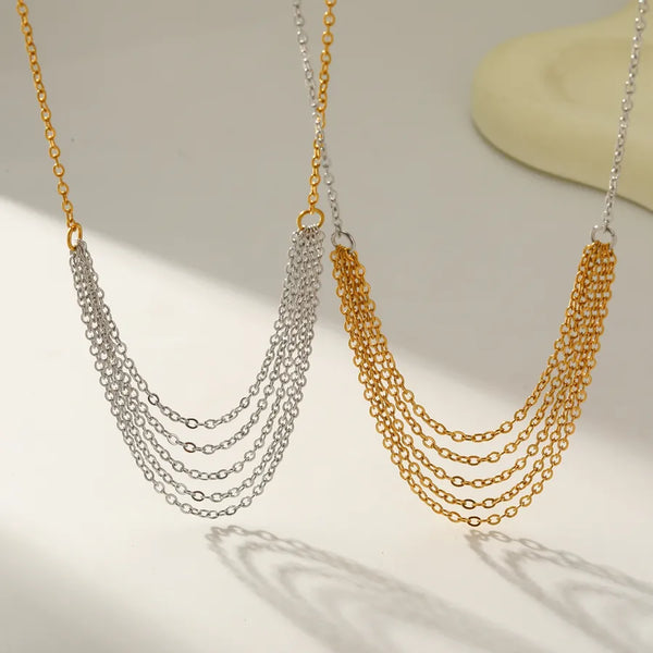 201 Stainless Steel Geometric Tassel Vacuum Plating (In Furnace) 18K Real Gold Plating No Inlay Material Plating Women's Suitable Necklace Cable Chain/Cross Chain/O Chain Lobster Clasp Gold Steel Color Necklace