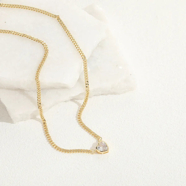 elegant artistic round water droplets heart shape copper 14k gold plated zircon pendant necklace in bulk