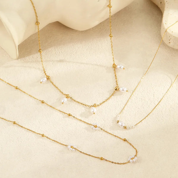 Summer New Minimalist Style Titanium Steel Necklace Imitation Pearl Pendant Design Fresh 304 Stainless Steel Jewelry Vacuum Electroplated 18K Real Gold Lobster Clasp