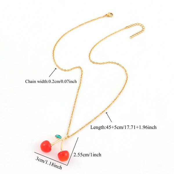Wholesale Jewelry Elegant Simple Style Cherry 304 Stainless Steel Copper Pendant Necklace cable chain