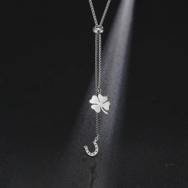 Four Leaf Clover Pendant Necklace For Unisex Featuring 304 Stainless Steel With Cable Chain and Stretch Adjustable Clasp