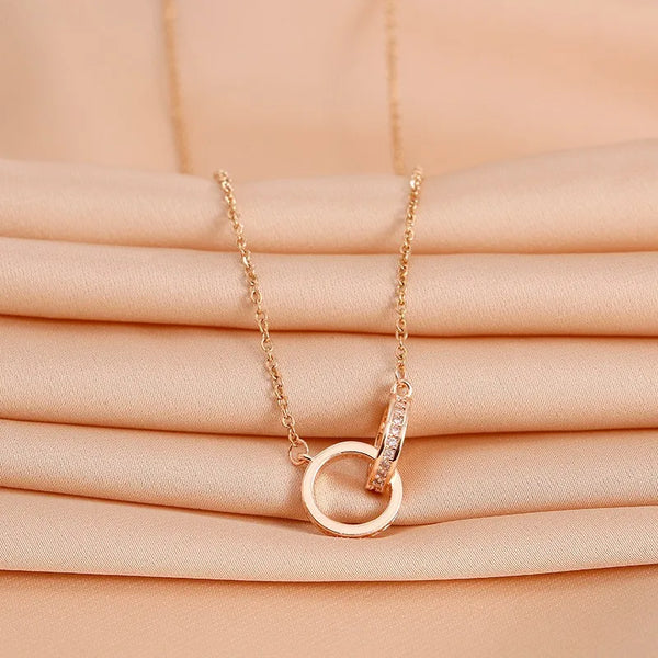 Wholesale Modern Style Classic Style Round Titanium Steel Copper Plating Inlay Rose Gold Plated Zircon Pendant Necklace